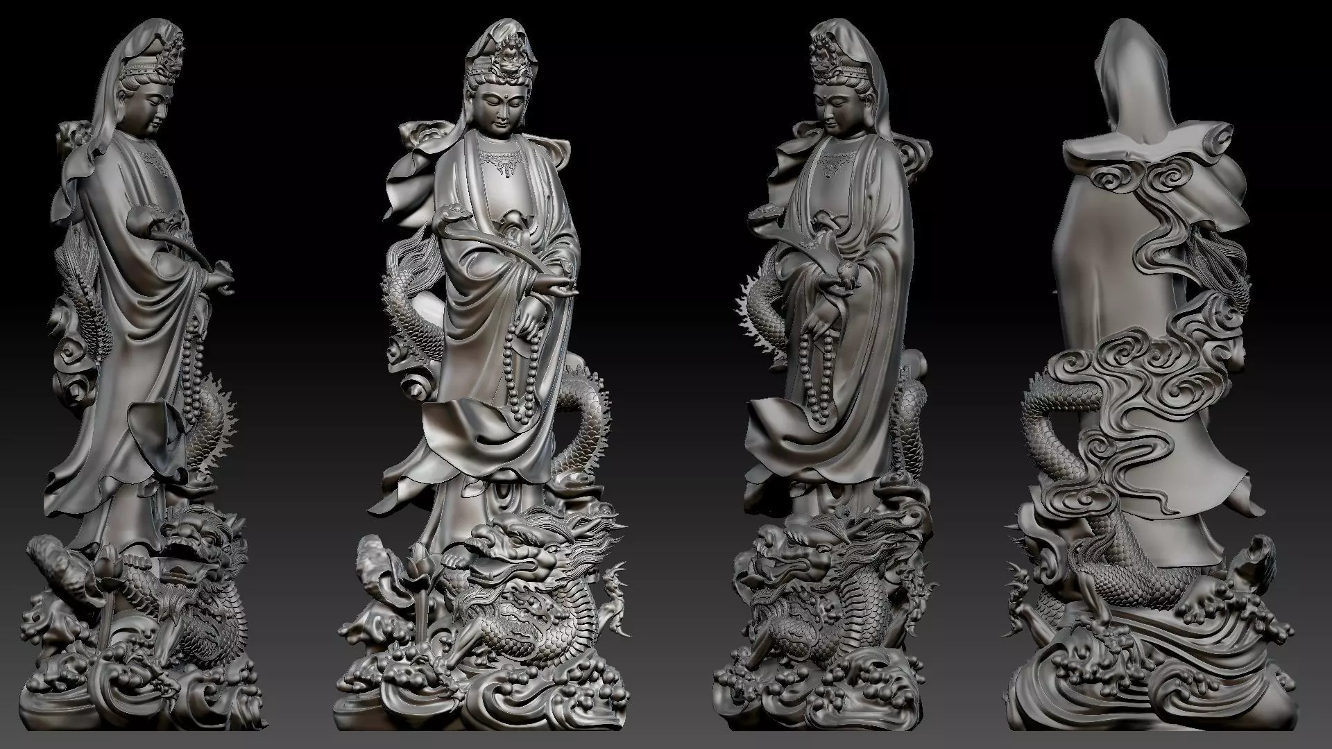Guanyin riding a dragon 3D print model_9