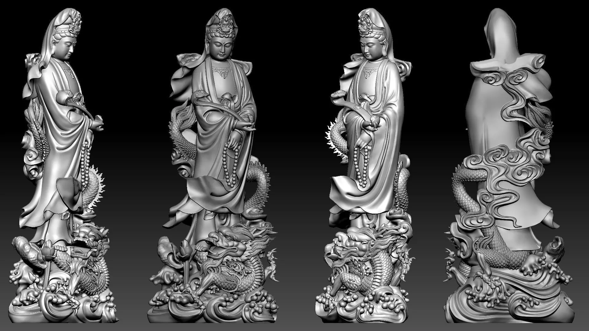 Guanyin riding a dragon 3D print model_14