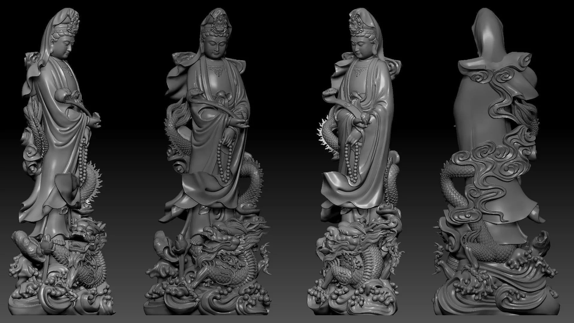 Guanyin riding a dragon 3D print model_12
