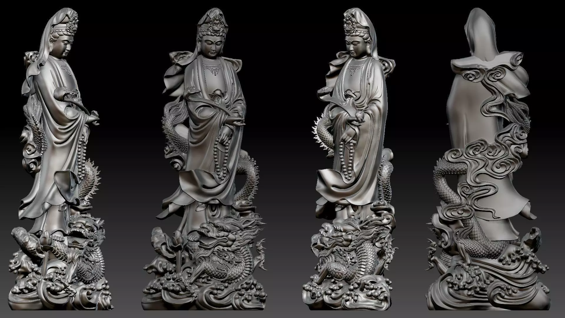 Guanyin riding a dragon 3D print model_11