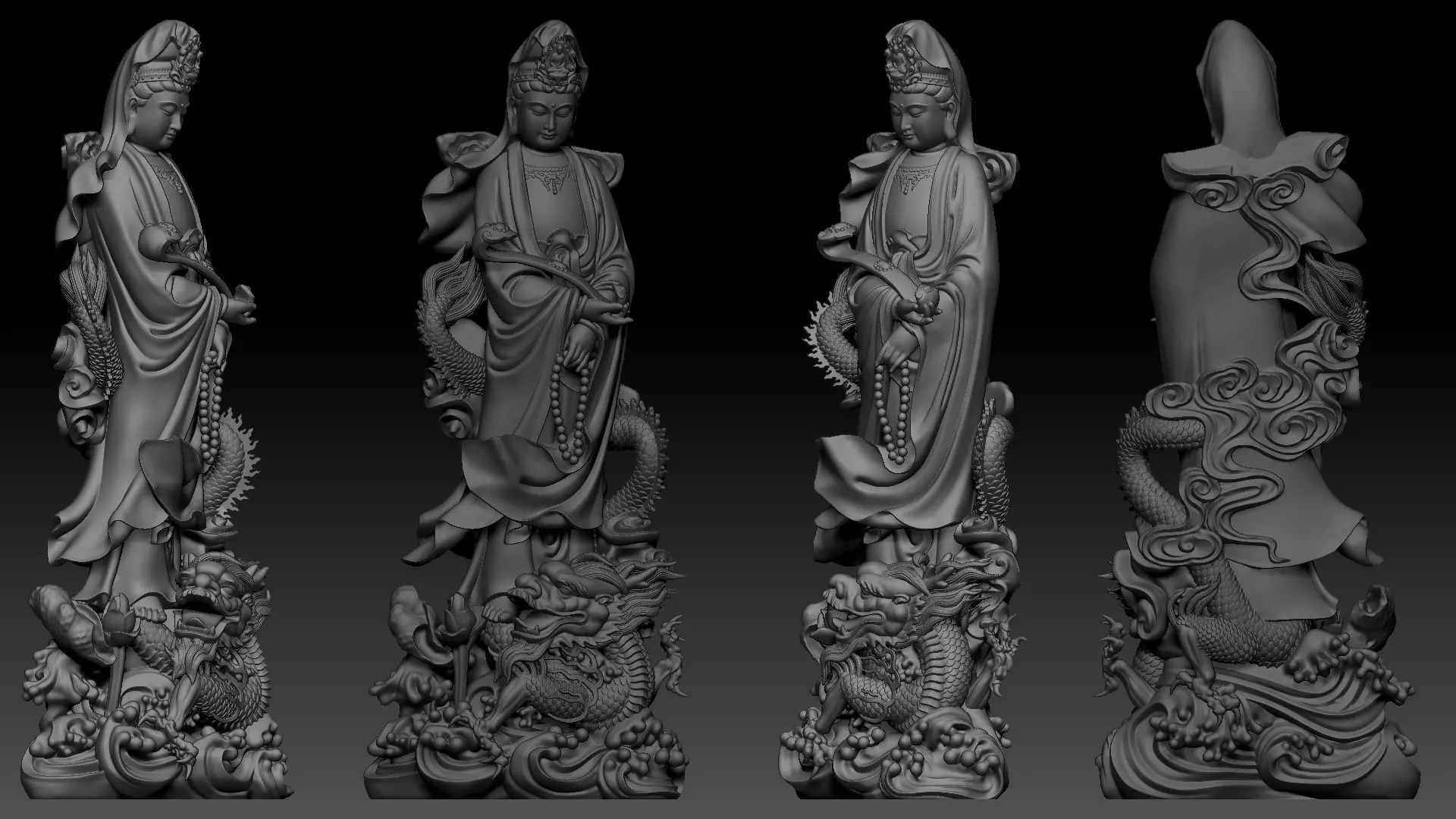 Guanyin riding a dragon 3D print model_13
