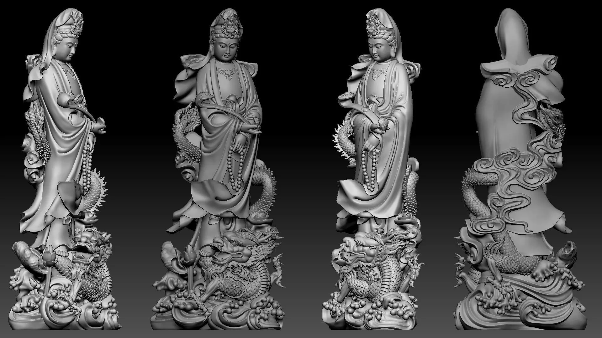Guanyin riding a dragon 3D print model_10