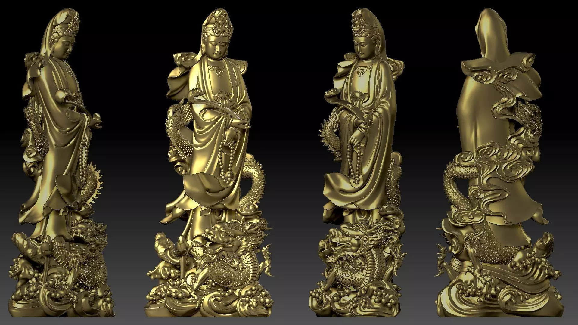 Guanyin riding a dragon 3D print model_7