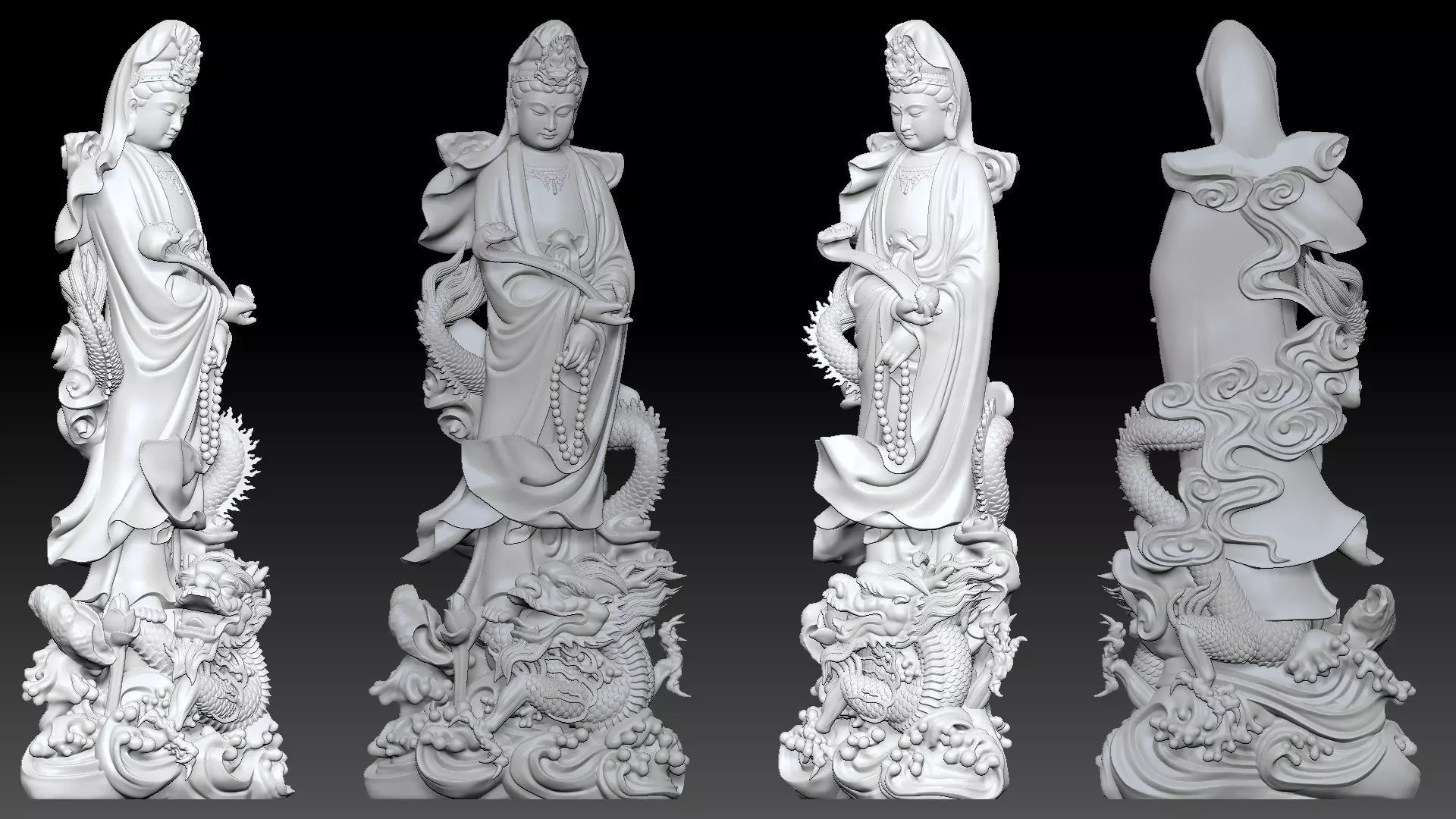 Guanyin riding a dragon 3D print model_5