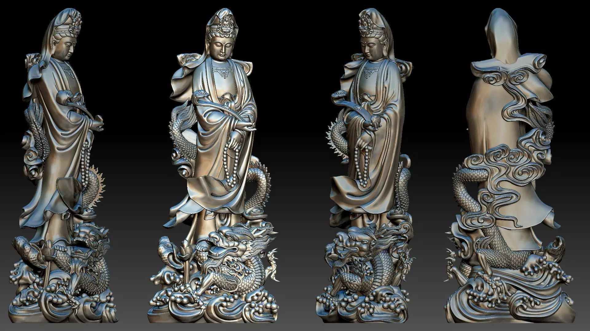 Guanyin riding a dragon 3D print model_0