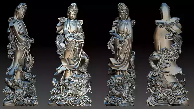 Guanyin riding a dragon  3D print model
