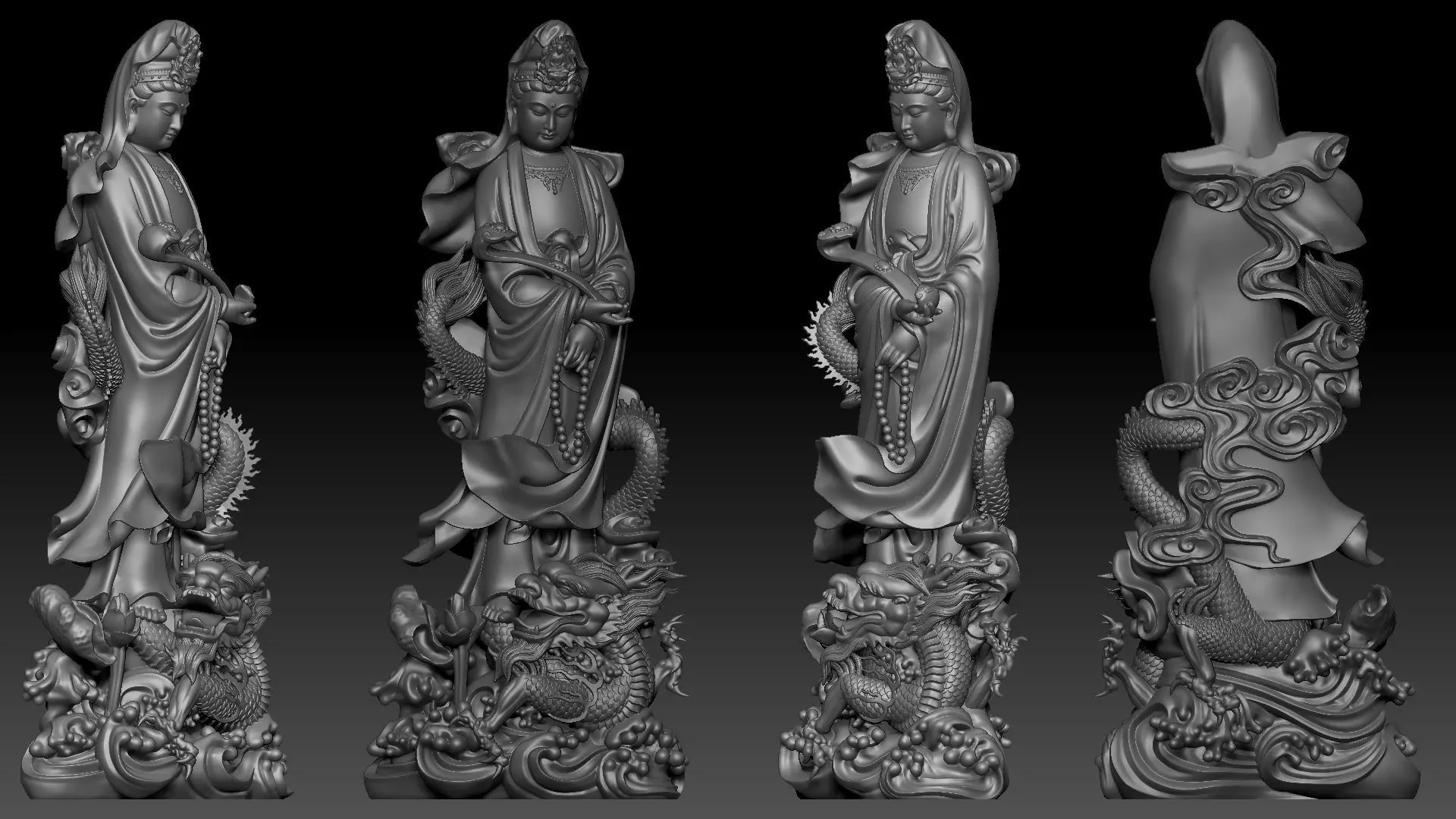 Guanyin riding a dragon 3D print model_4