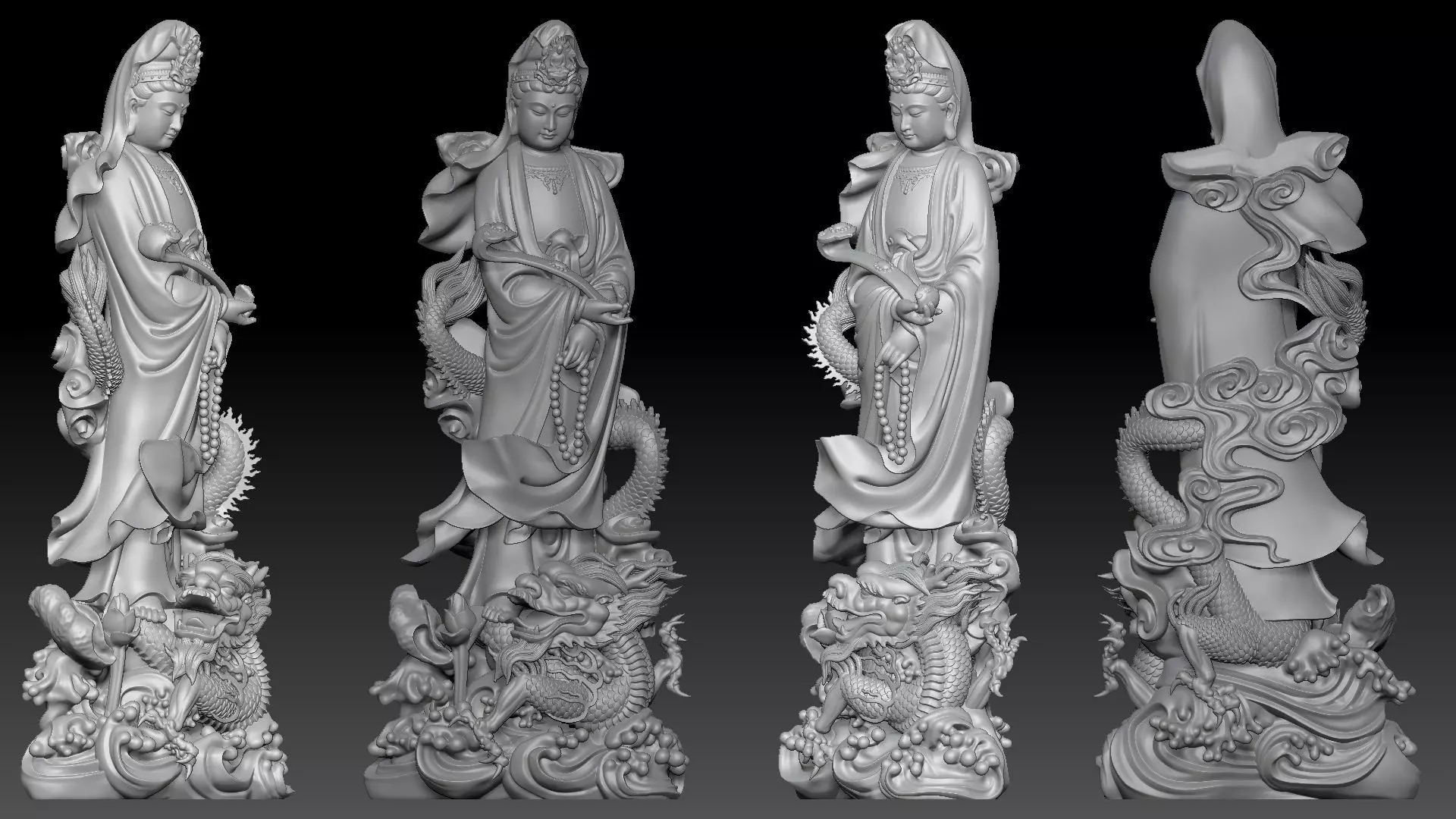 Guanyin riding a dragon 3D print model_3