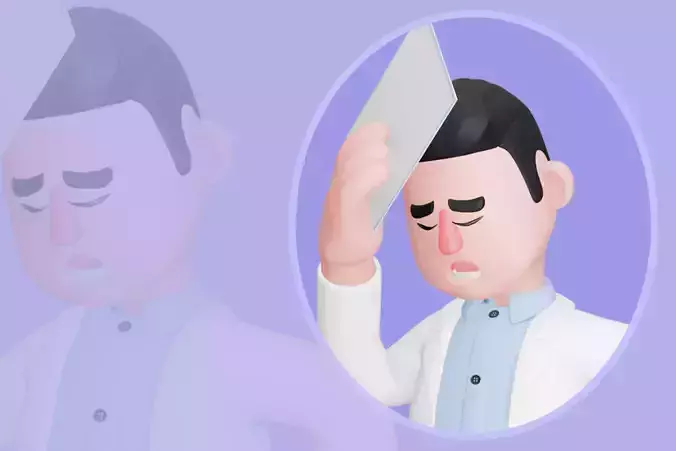 Stylized 3D Male Doctor Character - Tired Pose Holding Paper