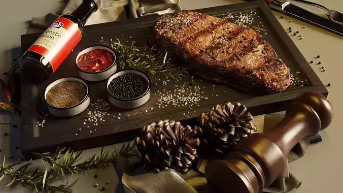 Gourmet Steakboard Set  Premium Meat  Spice Display 3D model 5