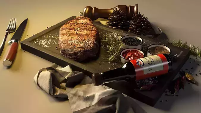 Gourmet Steakboard Set  Premium Meat  Spice Display 3D model 4