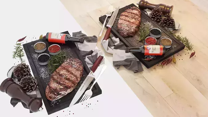 Gourmet Steakboard Set  Premium Meat  Spice Display 3D model 3