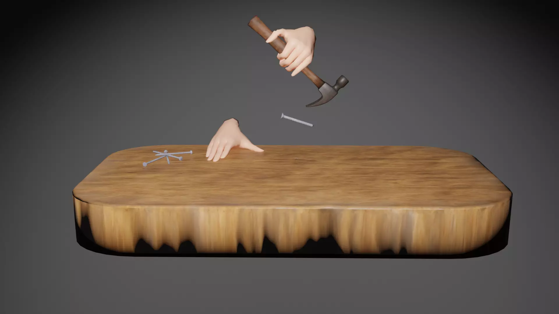 Hammer Driving Nail into Wood 3D Model Low-poly 3D model_2