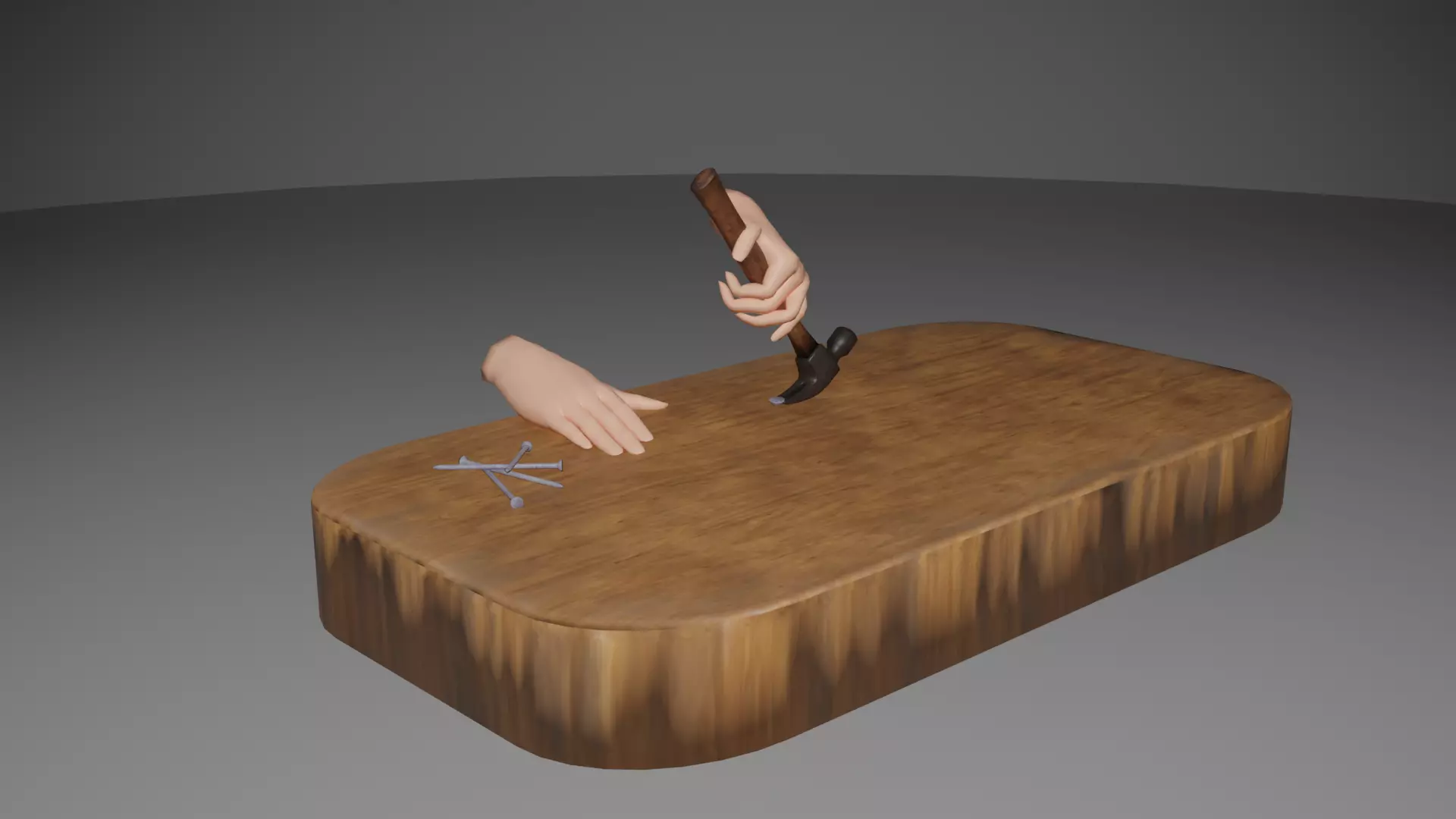 Hammer Driving Nail into Wood 3D Model Low-poly 3D model_1