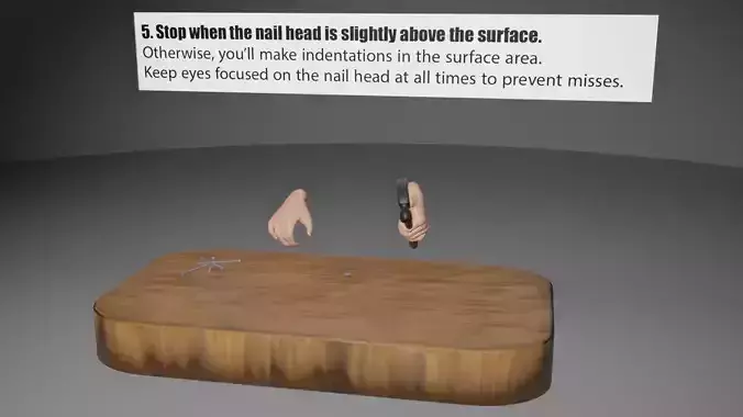 Hammer Driving Nail into Wood 3D Model