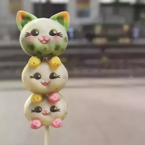 Kawaii Cat Dango Skewer Low-poly 3D model
