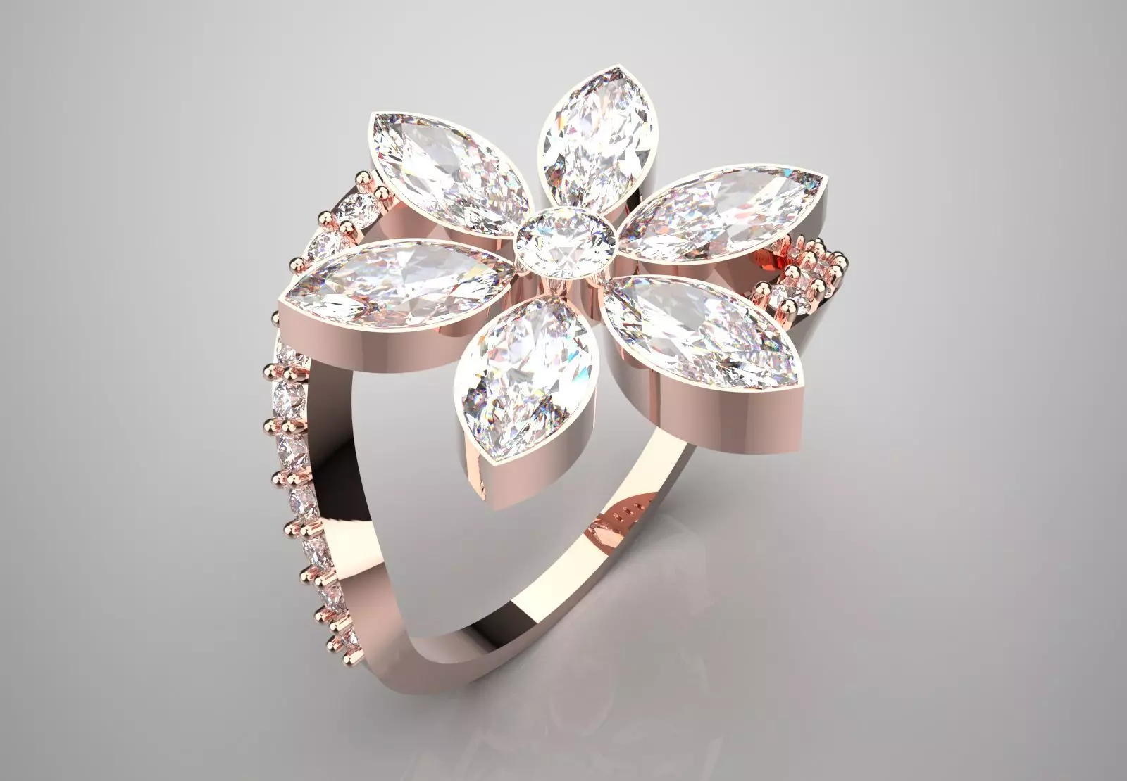 Luxury Rose Gold Flower Ring with Diamonds Model jr00177 3D print model