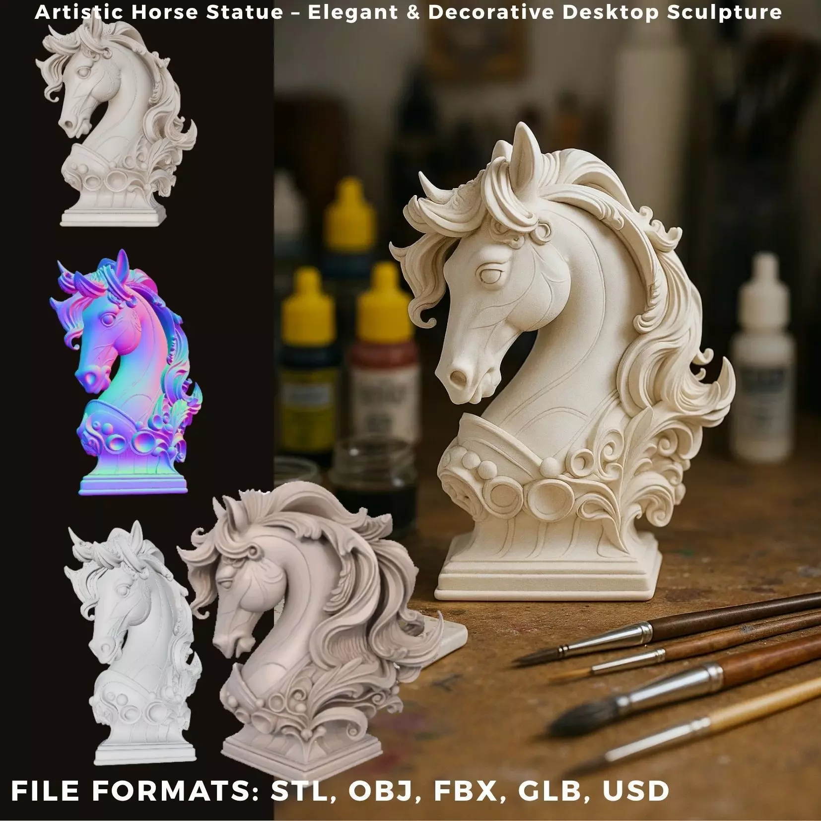Artistic Horse Statue Elegant Decorative Desktop Sculpture 3D print model_0