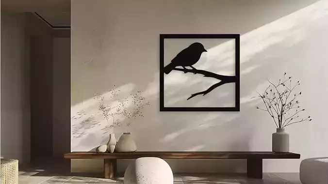 Bird on Branch Silhouette Wall Art