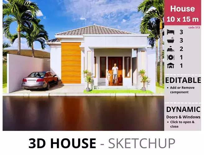 House 10x15m code 513 - Sketchup 3D model 3D model
