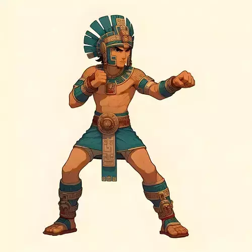 Tecuani Ancient Inca Warrior Fighter in cartoon style Low-poly