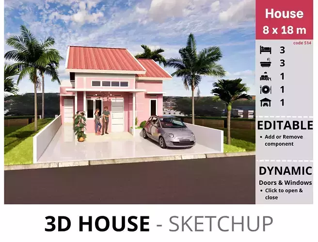 House 8x18m code 514 - Sketchup 3D model 3D model