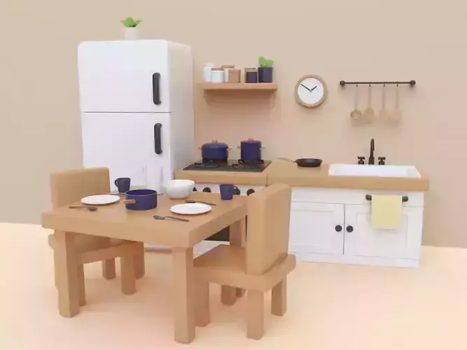 Cute Low Poly Kitchen Props Collection Low-poly 3D model