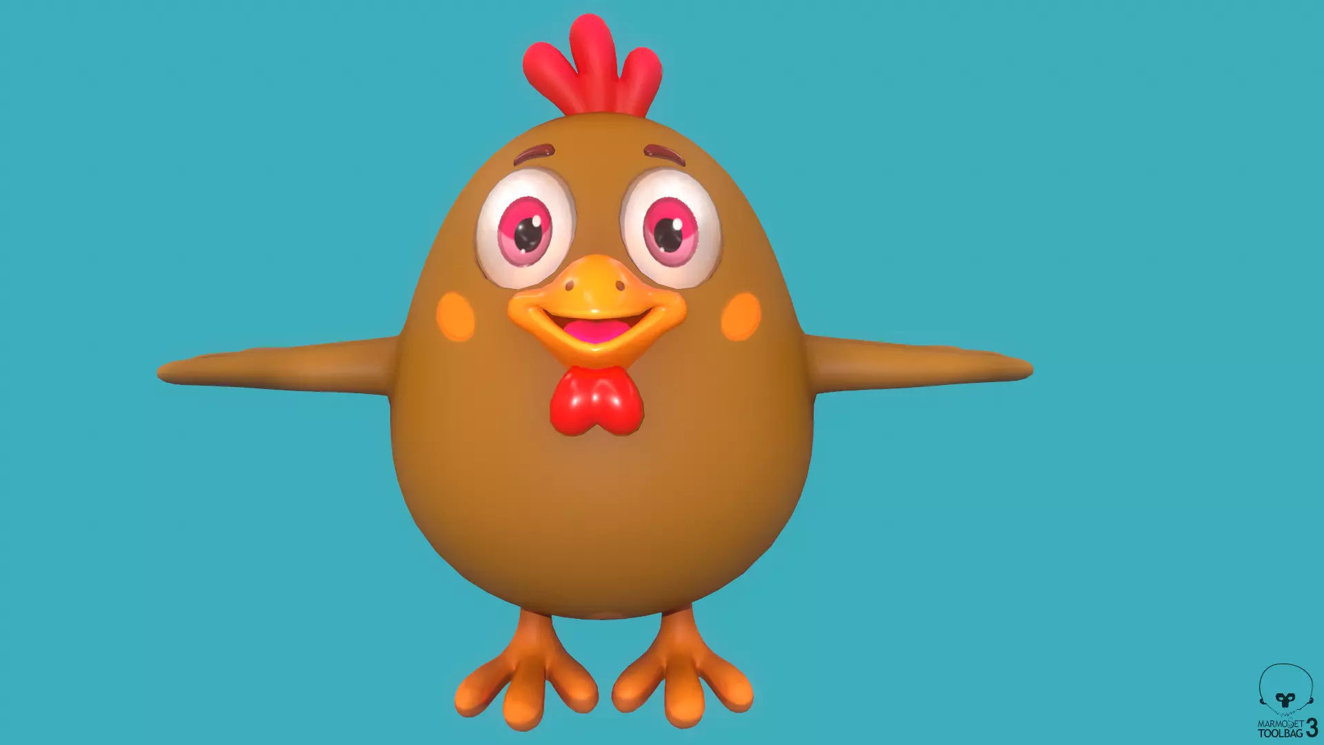 Stylized Brown Chiken for Games and Animation Low-poly 3D model_4