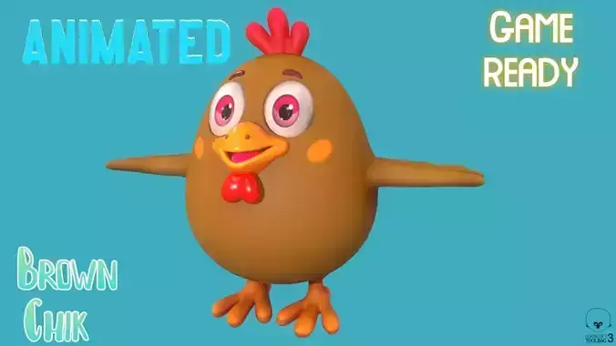 Stylized Brown Chiken for Games and Animation