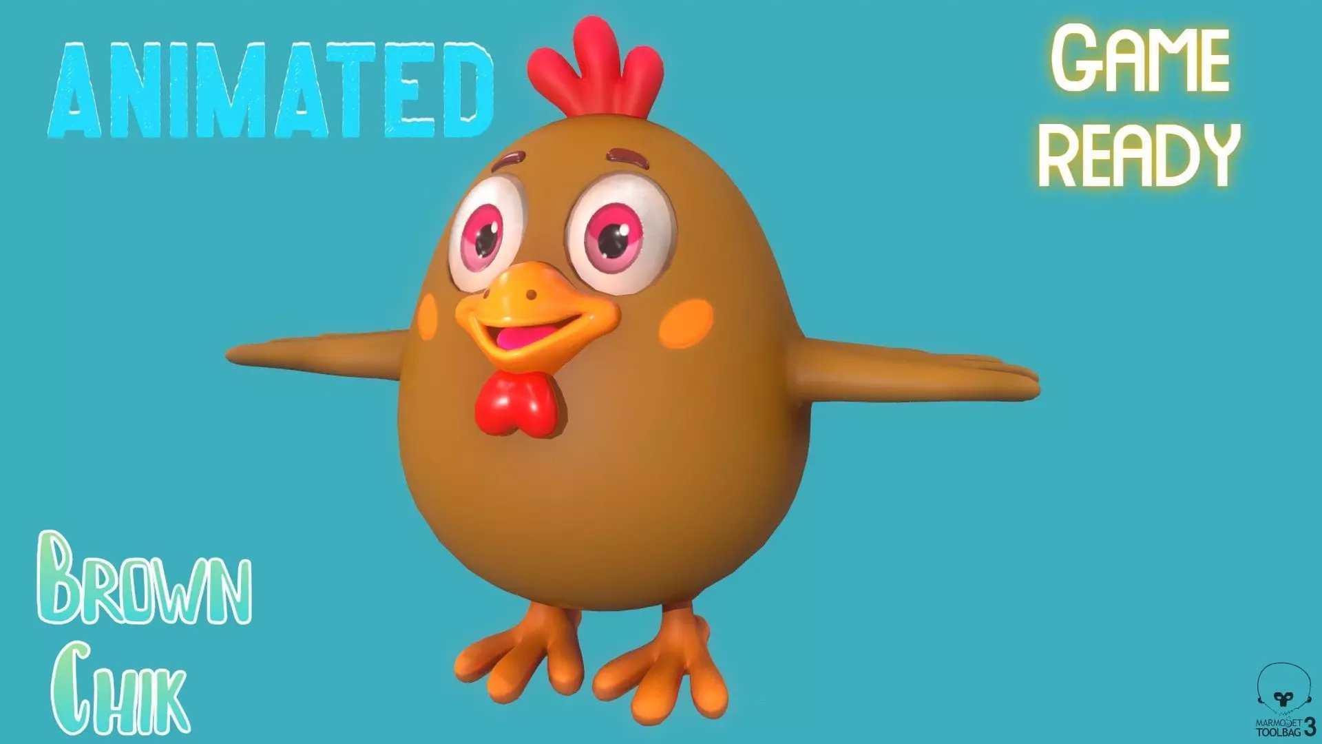 Stylized Brown Chiken for Games and Animation Low-poly 3D model_0
