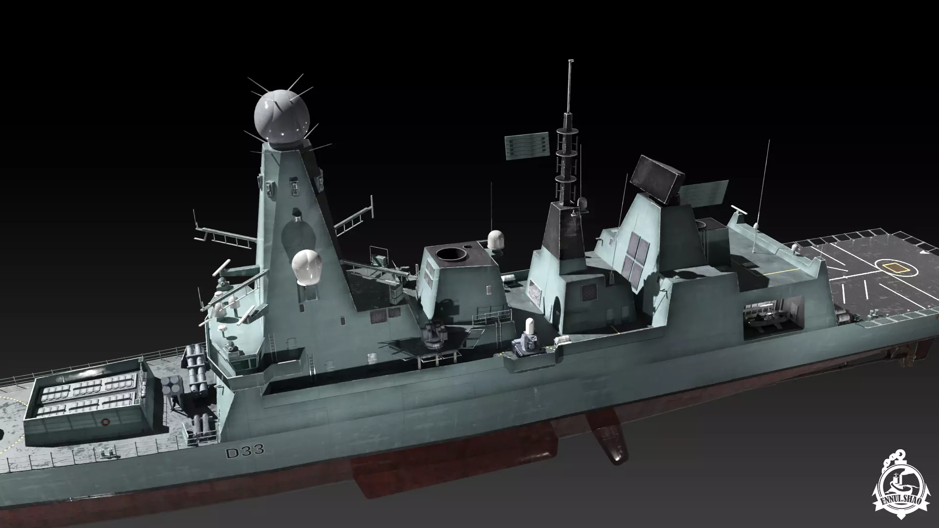 Type 45 Destroyer HMS Daring Low-poly 3D model_11