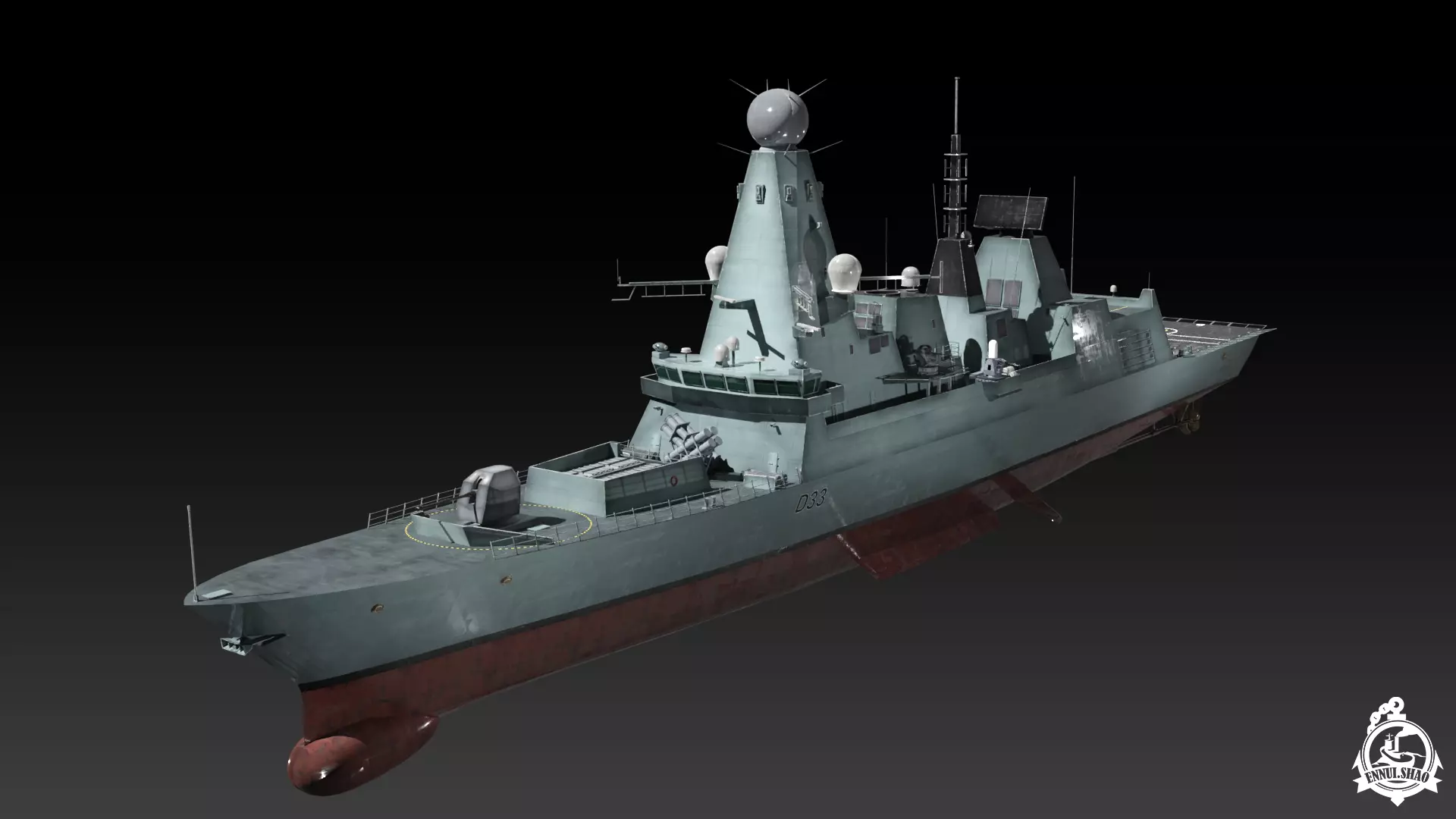 Type 45 Destroyer HMS Daring gameready Low-poly 3D model
