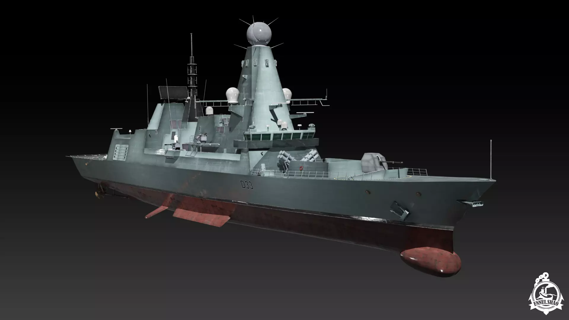 Type 45 Destroyer HMS Daring Low-poly 3D model_2
