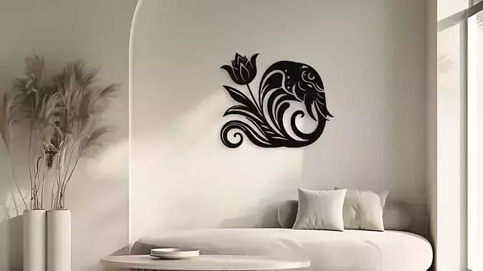 Elephant Tulip Floral Wall Art Decor