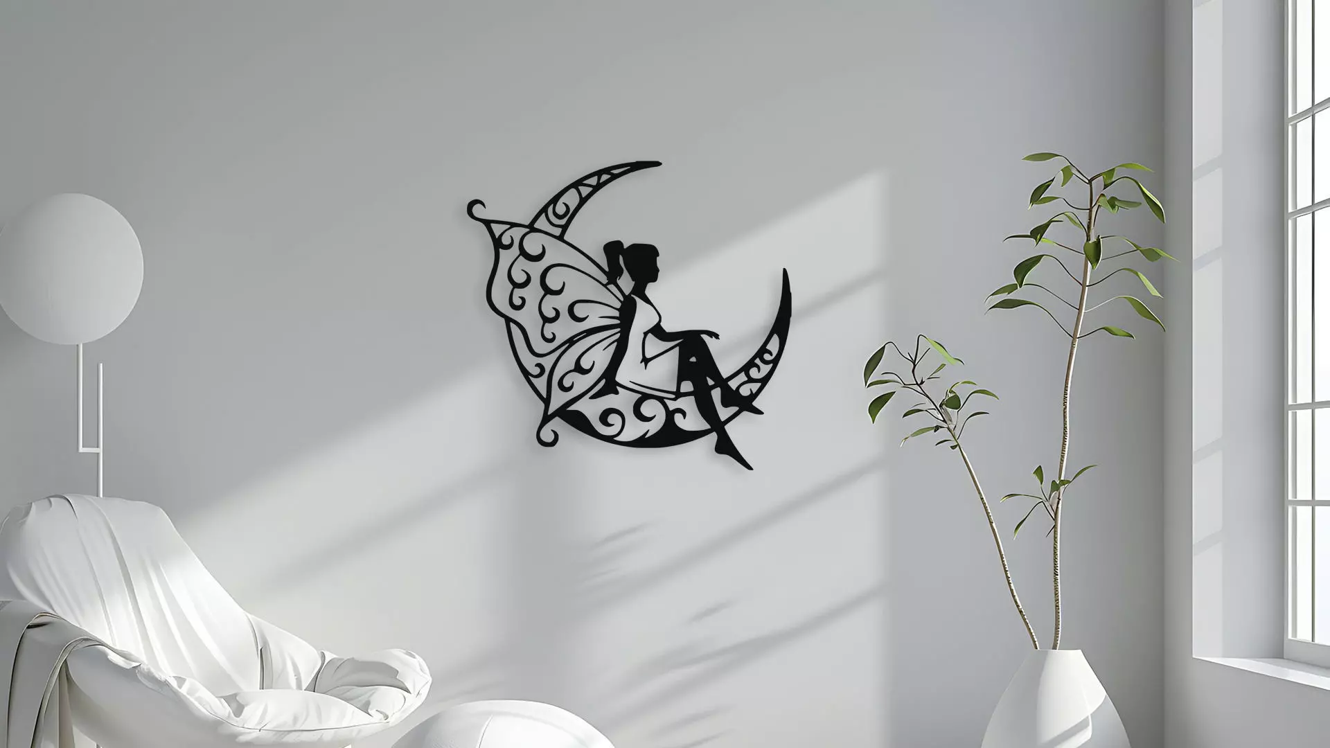 Moon Fairy Silhouette Wall Art 3D model_4