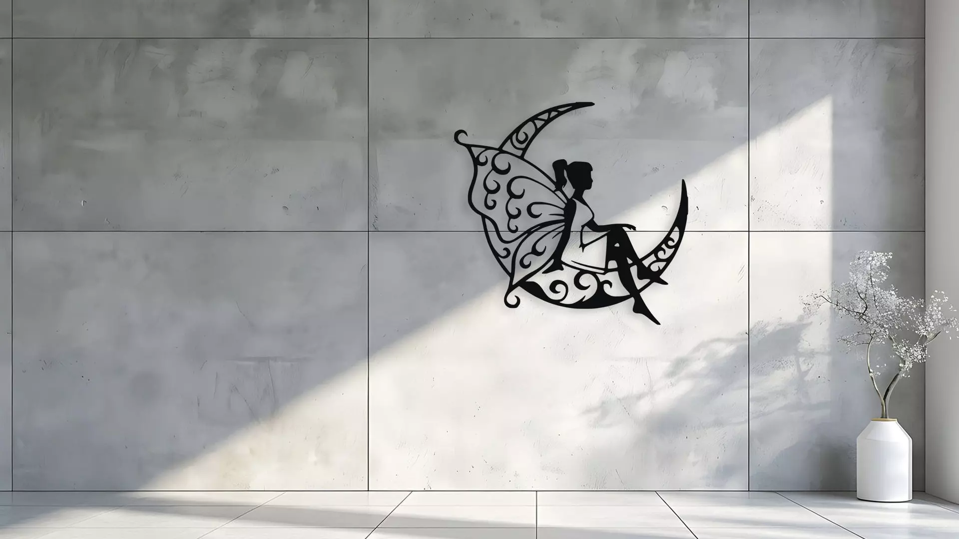 Moon Fairy Silhouette Wall Art 3D model_1