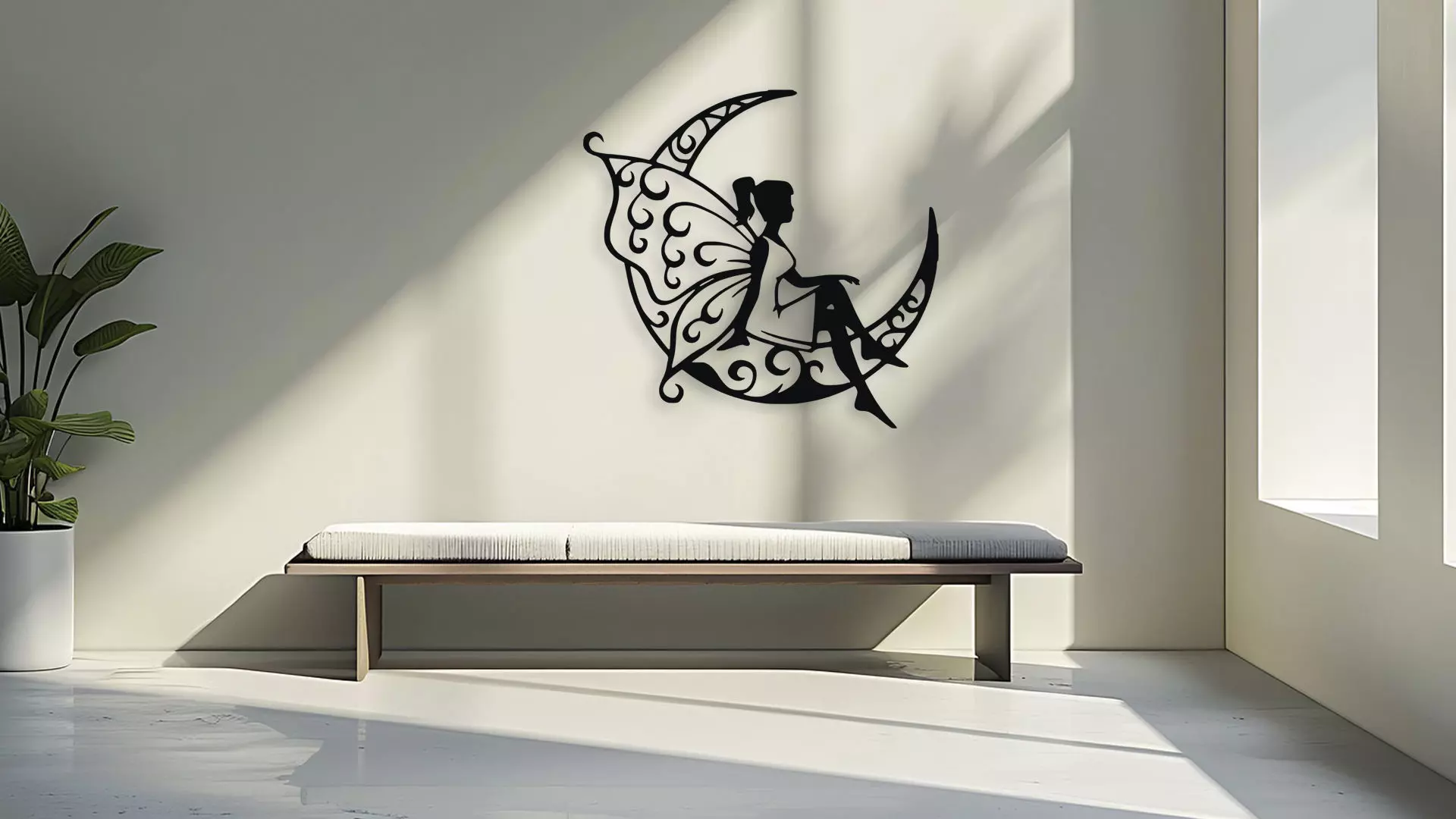 Moon Fairy Silhouette Wall Art 3D model_3