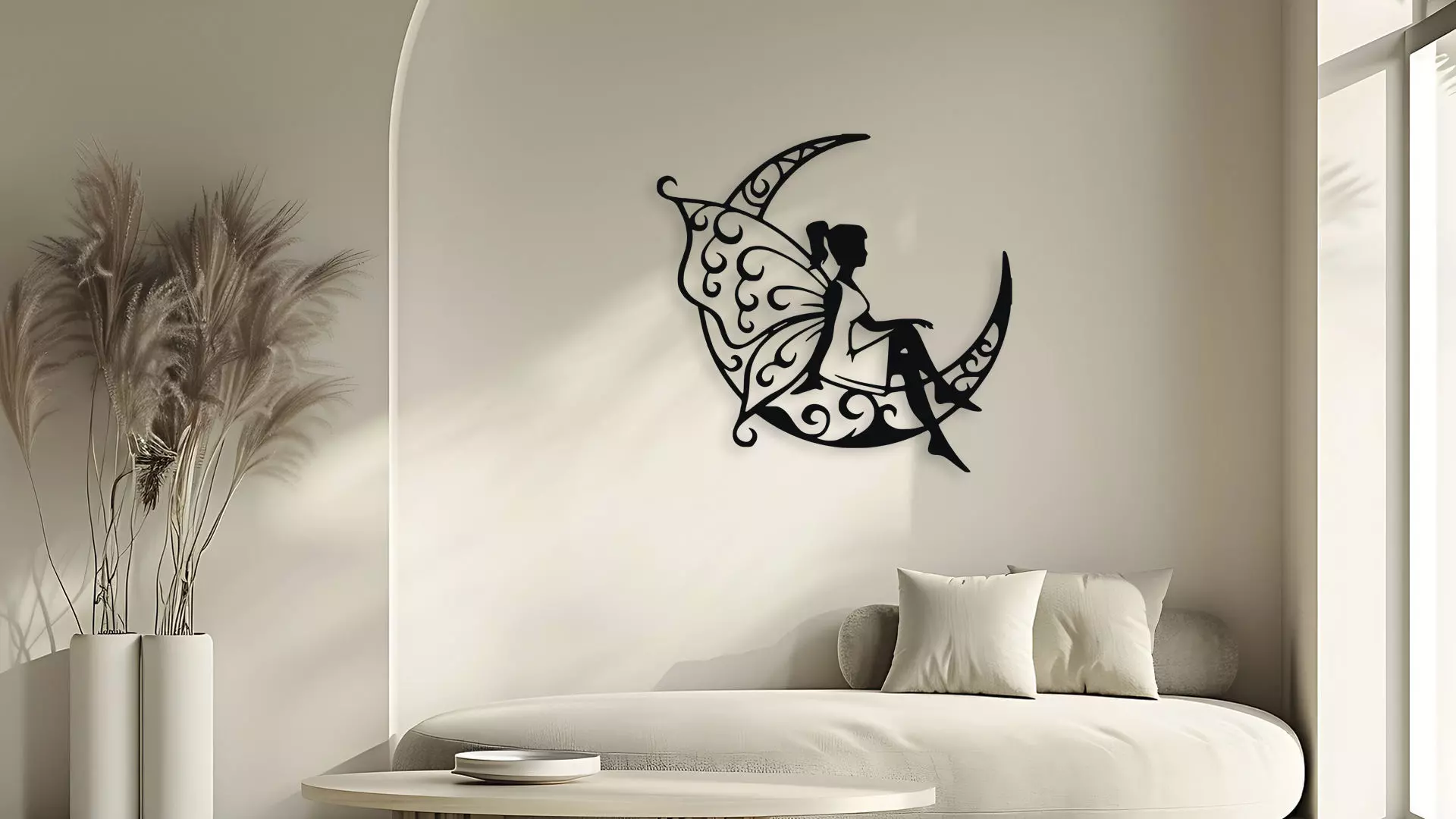 Moon Fairy Silhouette Wall Art 3D model_5