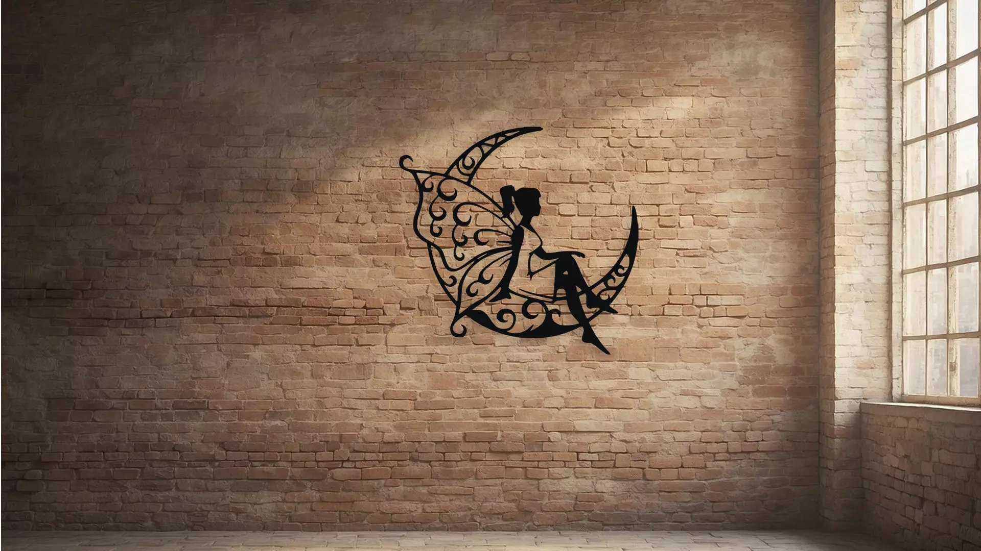 Moon Fairy Silhouette Wall Art 3D model_2