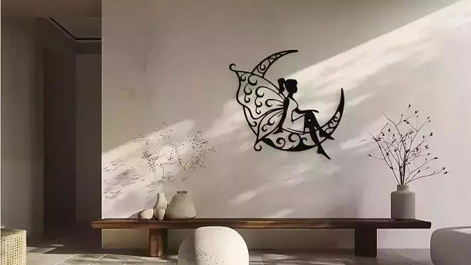Moon Fairy Silhouette Wall Art 