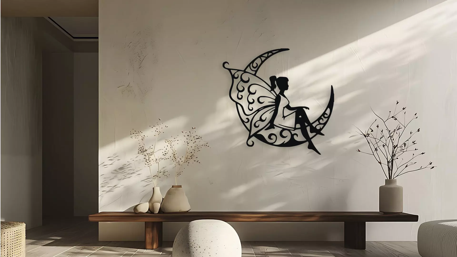 Moon Fairy Silhouette Wall Art 3D model_0