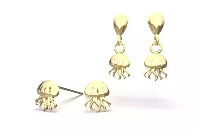 Oceanic Animal Stud and Dangling Earring Pack - Jellyfish 3D print model