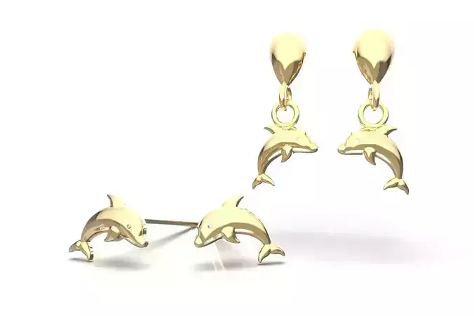 Oceanic Animal Stud and Dangling Earring Pack - Dolphin 3D print model