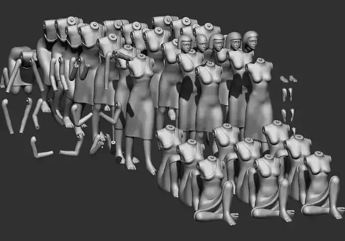 Ancient Egyptian Female Workers Miniature 3D Printable Model V2
