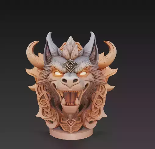 Runic Dragon Wolf Bust 3D Printable Fantasy Creature Head  3D print model