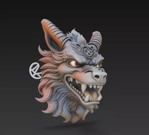 Demonic Fox Beast Head Stylized 3D Printable Fantasy Creature 3D print model_0