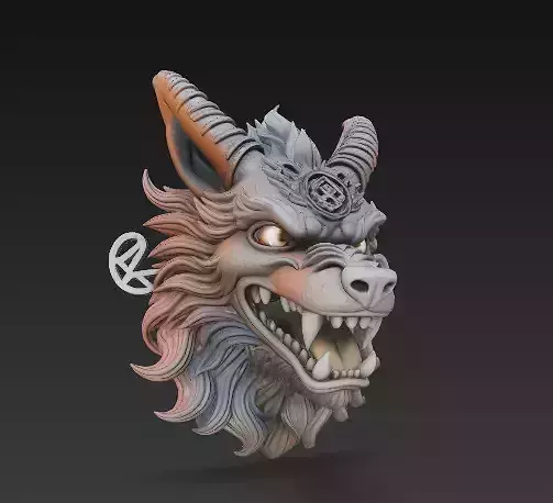 Demonic Fox Beast Head Stylized 3D Printable Fantasy Creature 3D print model