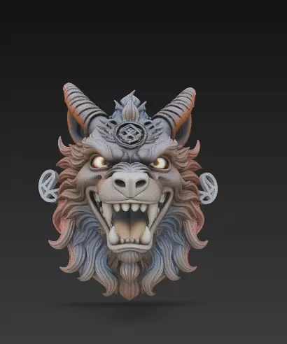 Demonic Fox Beast Head Stylized 3D Printable Fantasy Creature 3D print model_7