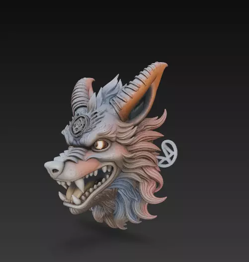 Demonic Fox Beast Head Stylized 3D Printable Fantasy Creature 3D print model_1