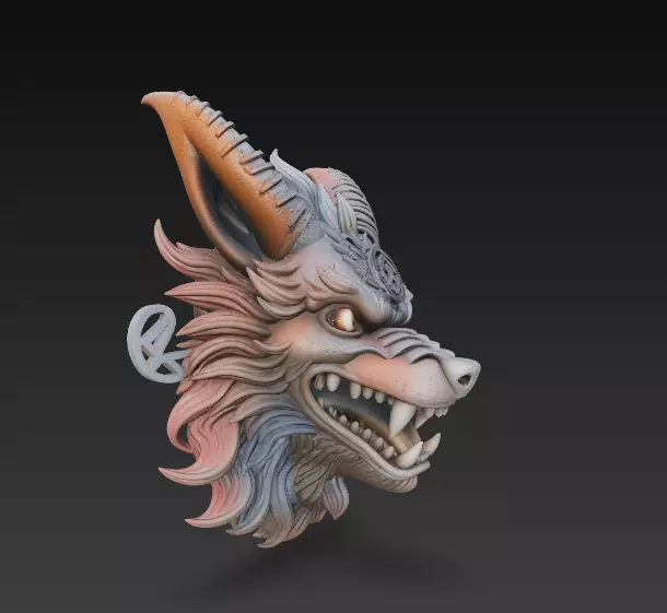 Demonic Fox Beast Head Stylized 3D Printable Fantasy Creature 3D print model_3